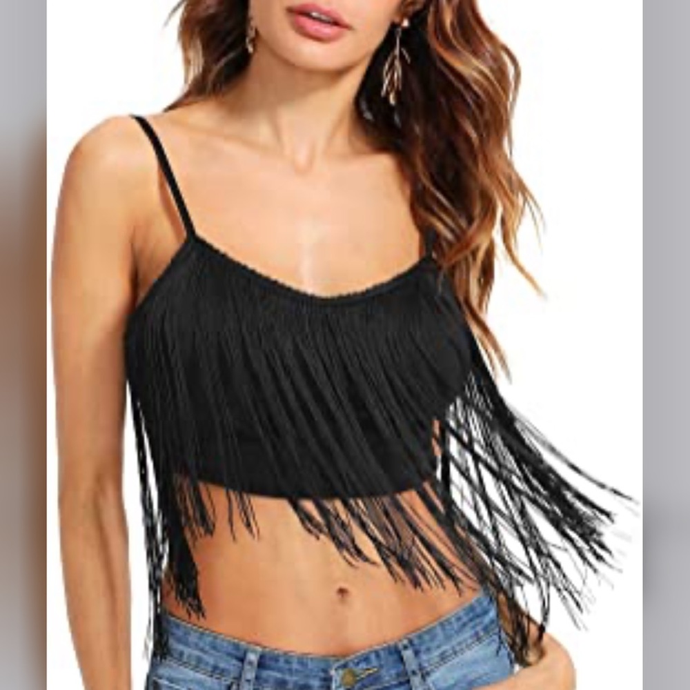 Bebe Festival Fringe Tank Crop Tube Top
